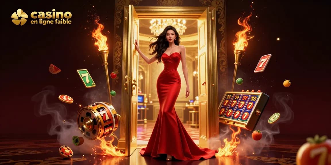 Découvrez l'excitation du casino en ligne fiable avec une magnifique illustration 3D d'une scène de porte d'entrée VIP luxueuse.