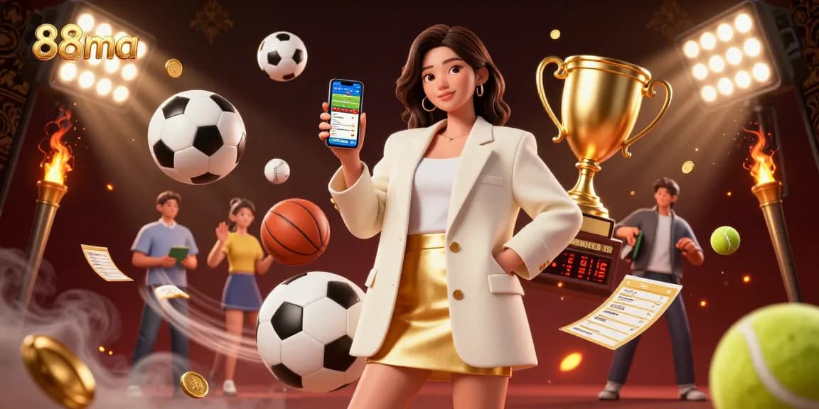 Bet on your favorite sports with 88ma in this dynamic casino illustration featuring excitement and winning.