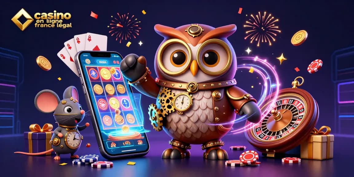 Engage with the vibrant world of casino en ligne france légal featuring a time-traveling owl and dynamic casino elements.
