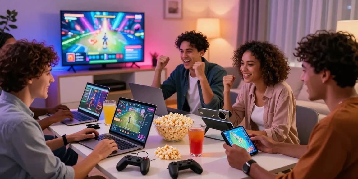 Pengalaman bermain game online yang seru di TERJUN4D bersama teman-teman, perangkat modern, dan suasana yang ceria.
