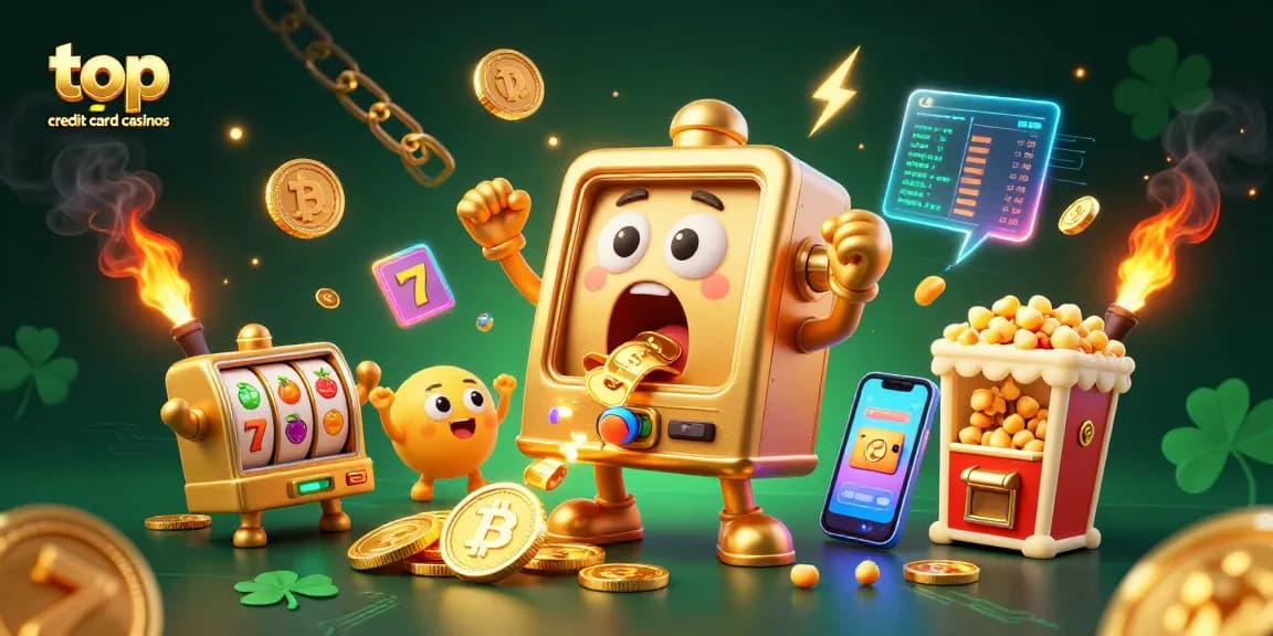 Experience the fun at top credit card casinos with exciting slots and bonuses in a vibrant illustration.