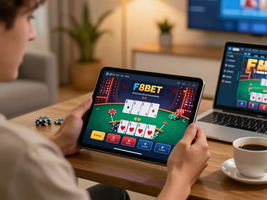 Engaging gameplay on the F8BET app shows a dynamic blackjack experience at home.