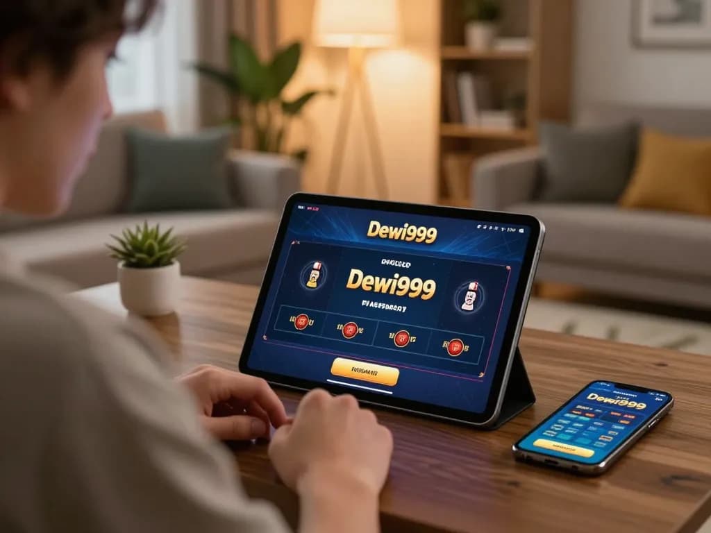 Sesi permainan yang menarik di platform dewi999 dalam suasana rumah yang nyaman, menyoroti taruhan strategis dan permainan yang bertanggung jawab.