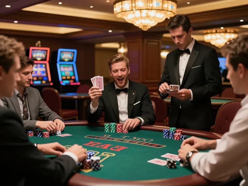 Players enjoying blackjack at an upscale casino table, highlighting the excitement around sky 88 gameplay.