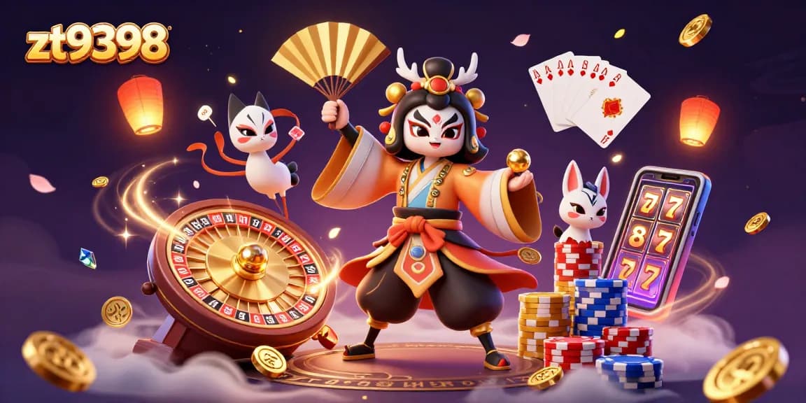 Engage with the vibrant zt9398 casino scene showcasing a kabuki warrior amidst golden coins and roulette action.