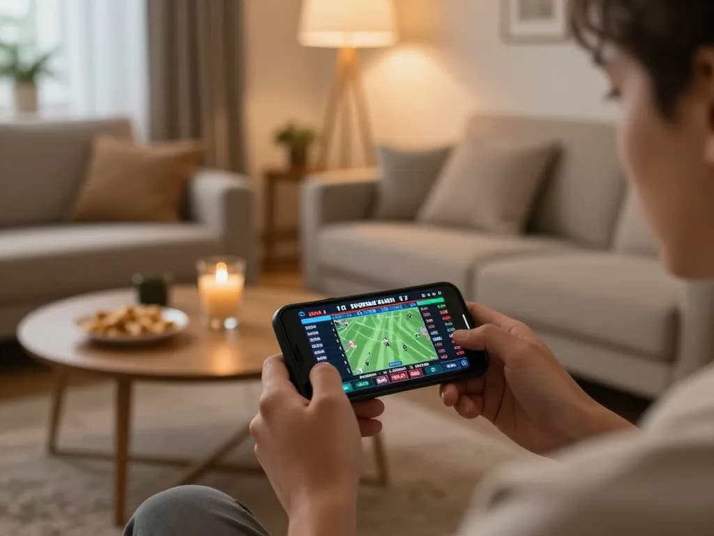 Sports betting on sun win app, showing live odds in a cozy living room setting