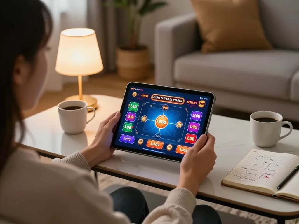 Engaging gaming moment on lu88 online casino app, bright tablet screen showing exciting gameplay