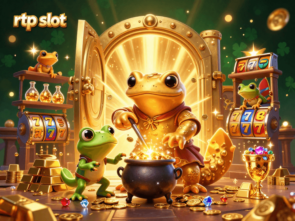 Spin slots and win with rtp slot visuals showcasing gold coins and dynamic game elements.