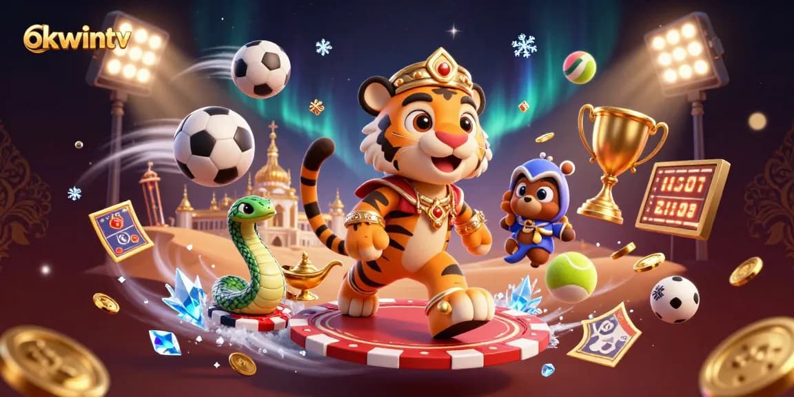 Experience thrilling live sports betting on okwintv with a vibrant scene of a tiger sultan and dynamic sports elements.