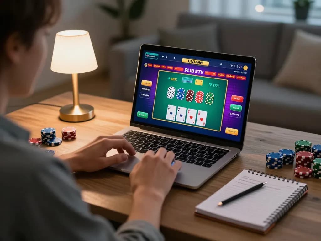 Player enjoying SC88 online blackjack, showcasing gaming interface and betting strategy in cozy home setting