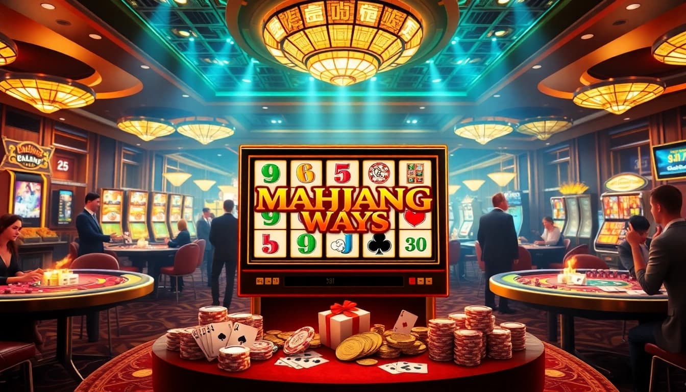 Experience the thrill of slot demo mahjong with a vibrant casino scene featuring a Mahjong Ways machine.