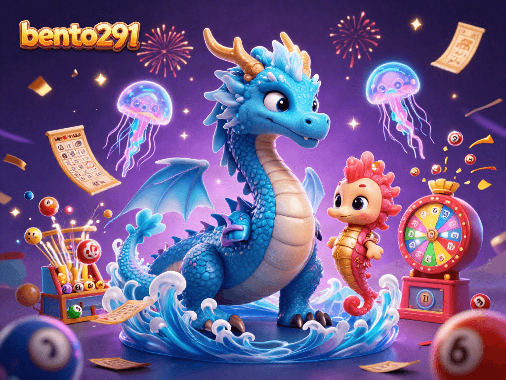 Engage in lottery excitement with bento291's vibrant 3D illustration of colorful prize elements.