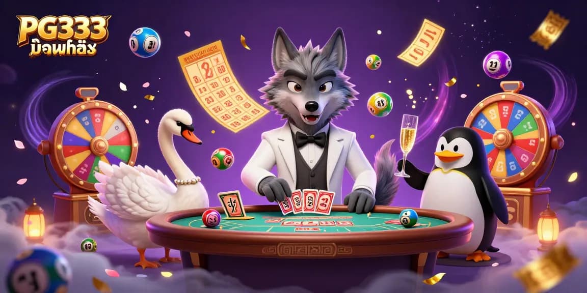 Experience thrilling gameplay with PG333 มือถือ at a vibrant casino scene featuring unique characters and elements.
