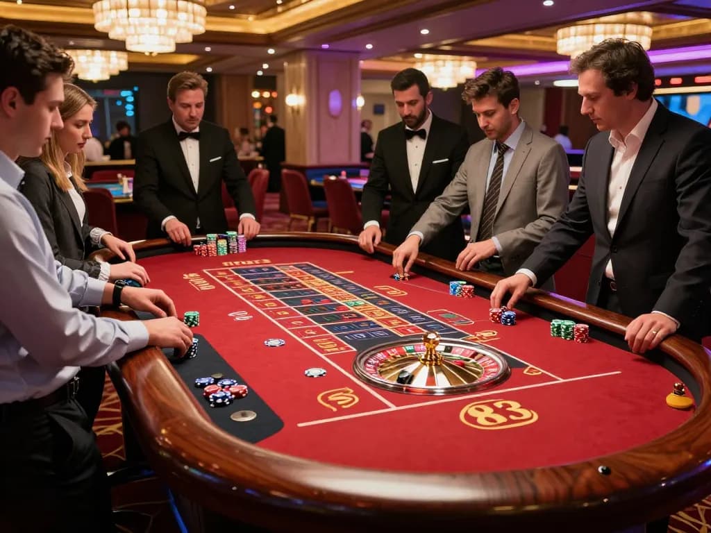 Experience electrifying gameplay at PLANET88 with players placing bets on a lively roulette table.