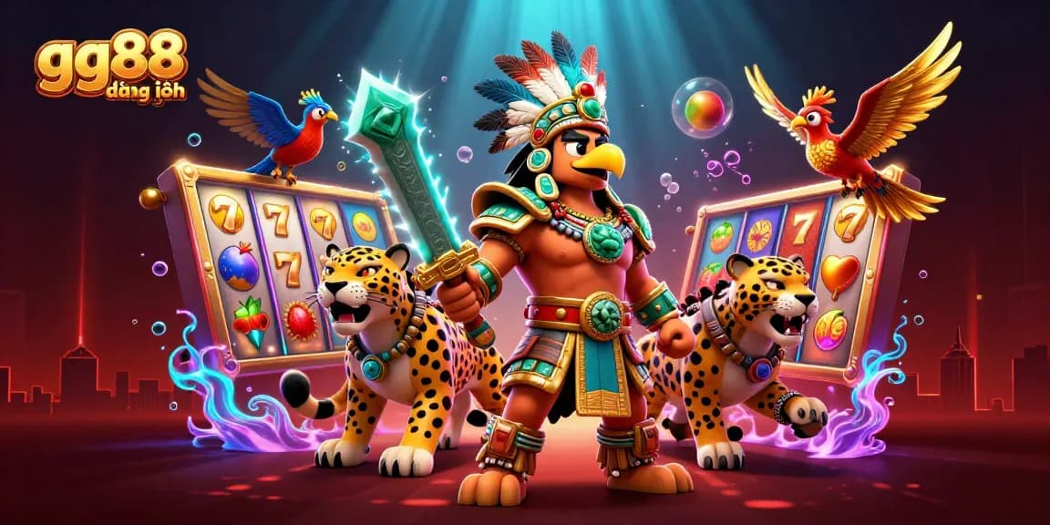 Experience thrilling wins at gg88 đăng nhập with vibrant slot reels, aztec warriors, and dynamic game elements.