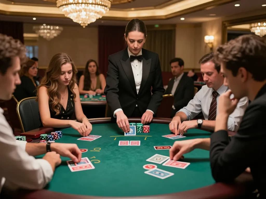 Engaged players at tr88k.com blackjack table strategizing their next move during an exciting game.