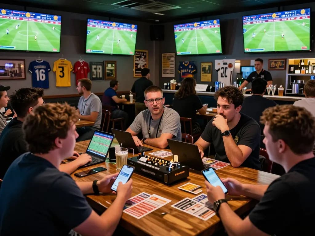 Nowgoal sports fans placing bets in an exciting betting bar scene filled with live match action.