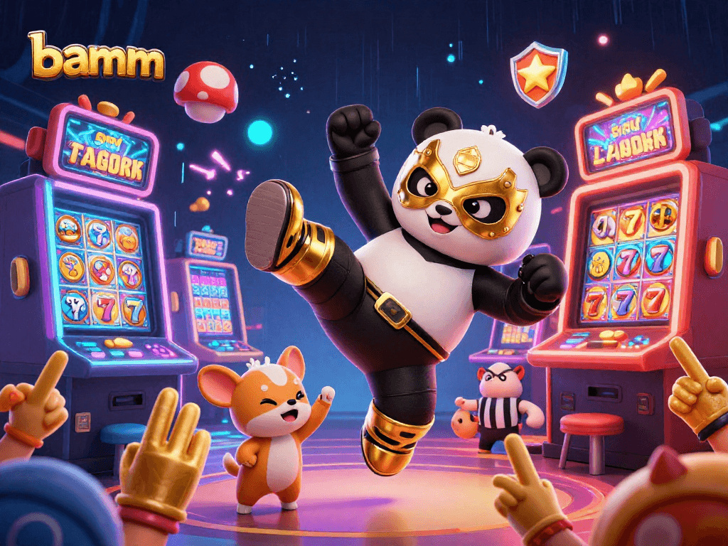 Engage with bamm's dynamic world of slot gaming featuring animated characters and vibrant casino elements.
