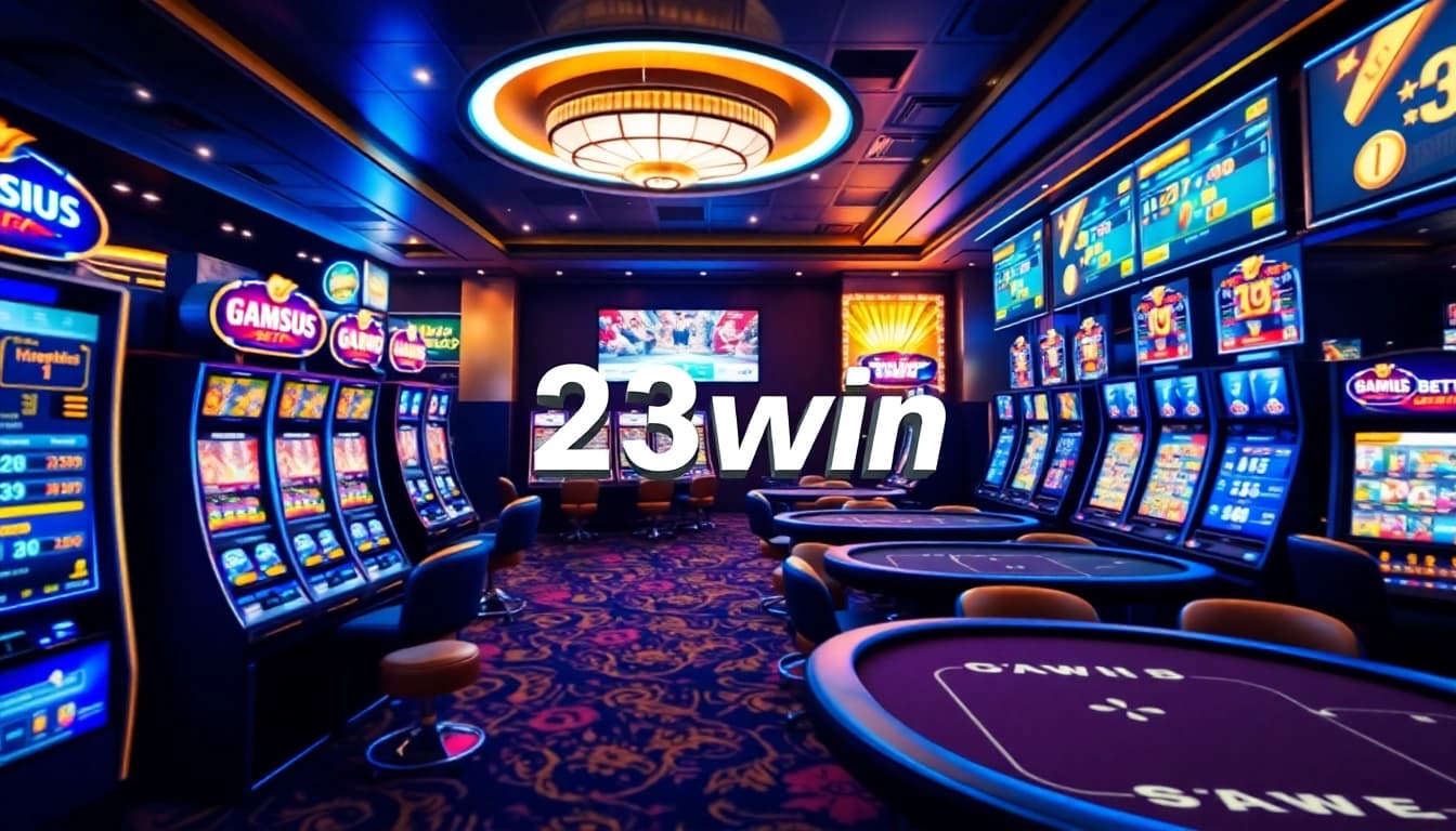 Exciting gaming atmosphere featuring 23win casino offerings with vibrant lights and modern design.