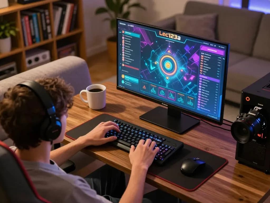 Experience leci123a action as a player strategizes bets at their online gaming setup with engaging graphics.