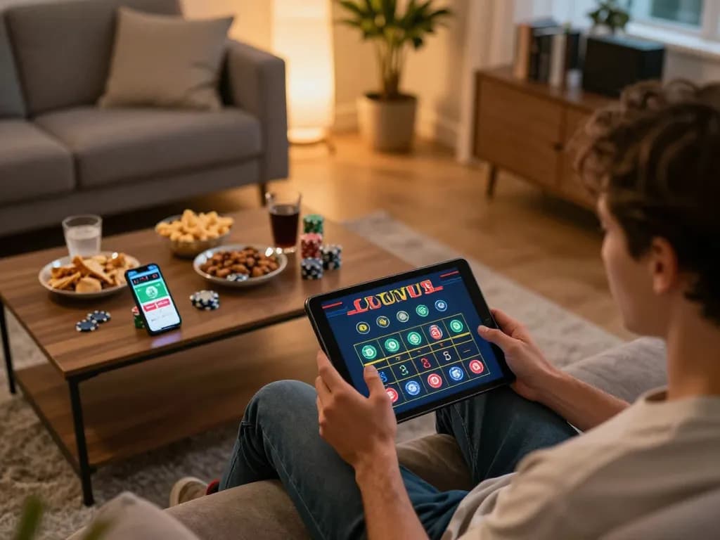 Experience KP88's live casino action on a tablet in a cozy home gaming setup.