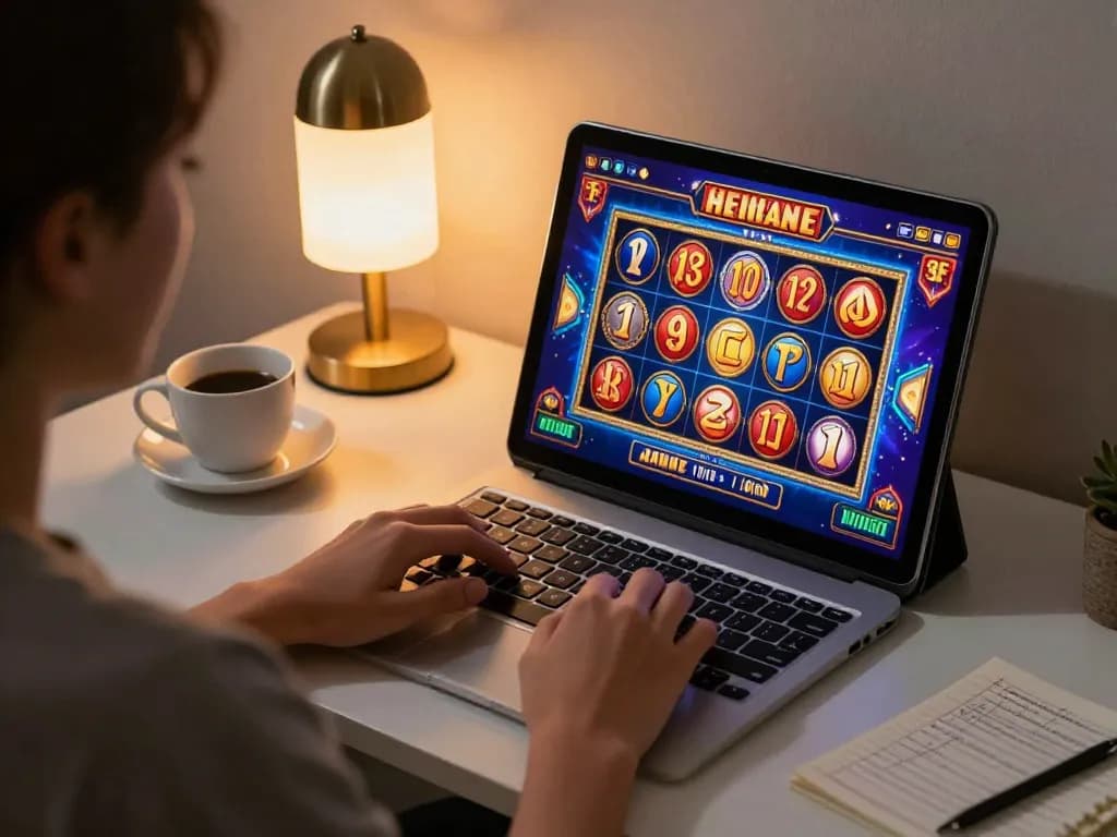 Engaging in online casino gameplay at win678 com with vibrant slots displayed on tablet in a cozy atmosphere