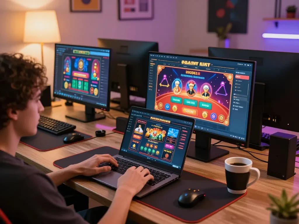Engaged player exploring South African Online Casinos on a laptop in a cozy home setting