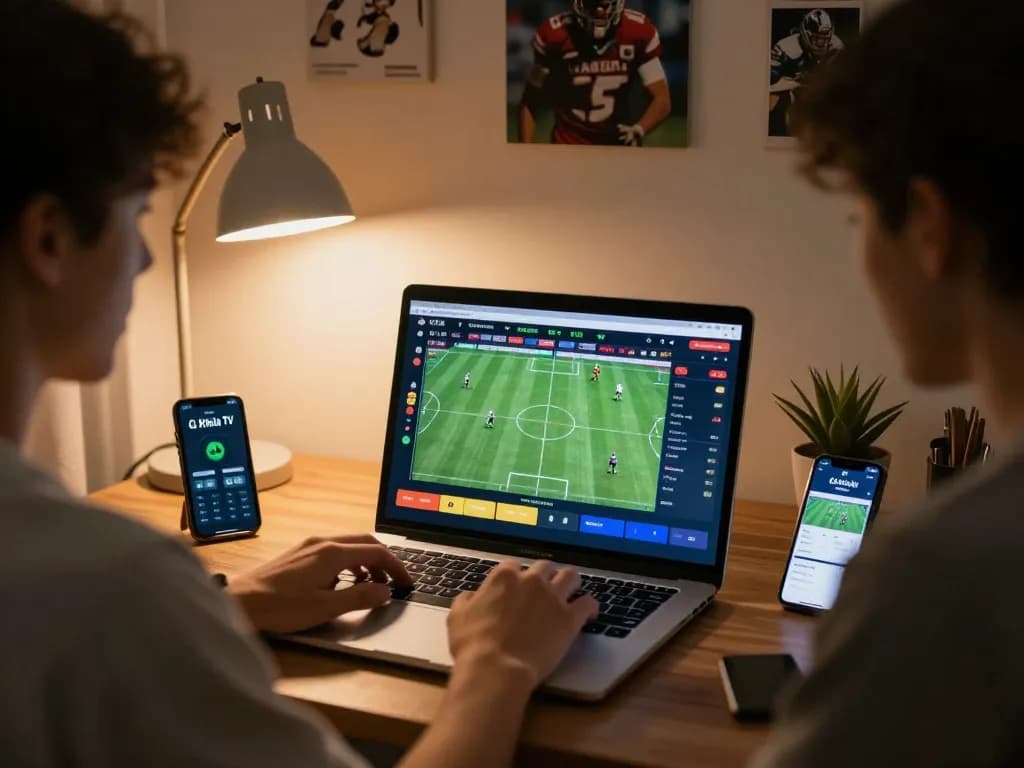 Cà Khịa TV user engaging in live sports betting with vibrant odds and metrics displayed on laptop.