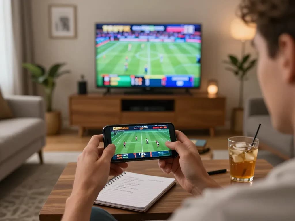 Betting on a smartphone at home, enjoying a game while leveraging nhà cái uy tín for better odds.