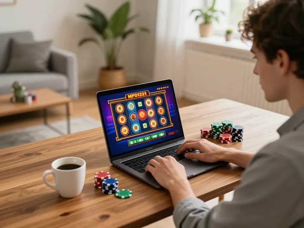 Pengalaman gaming MPO1221 dengan gameplay slot online, pengaturan rumah nyaman dari pemain yang terlibat.