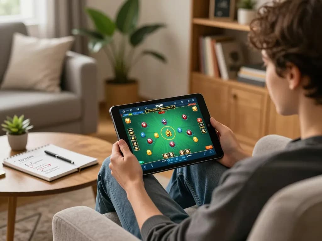 Xóc đĩa online game interface displayed on tablet in a cozy home setting.