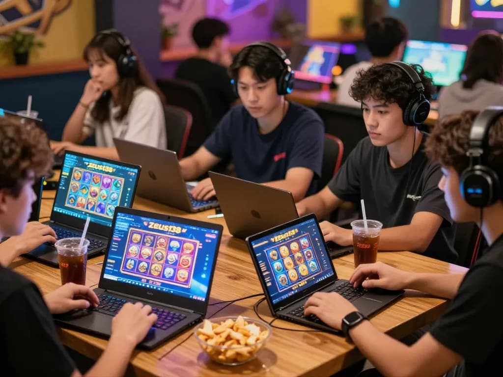 Exciting gaming scene featuring players enjoying zeus138 slot games together, showcasing the vibrant atmosphere and community.
