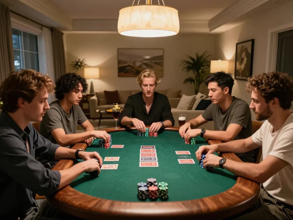 tr88 poker game night with friends enjoying strategic betting and snacks in a cozy home.