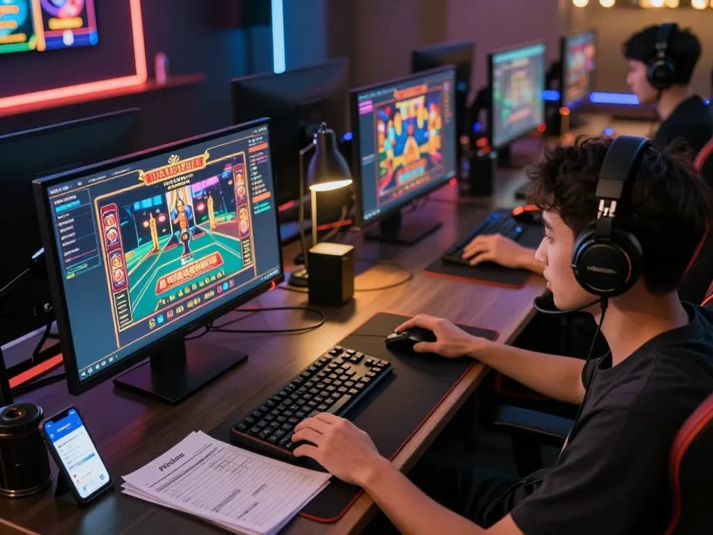 PHDREAM6268 enhances the gaming experience with multiple screens showcasing engaging online casino games and strategic setups.