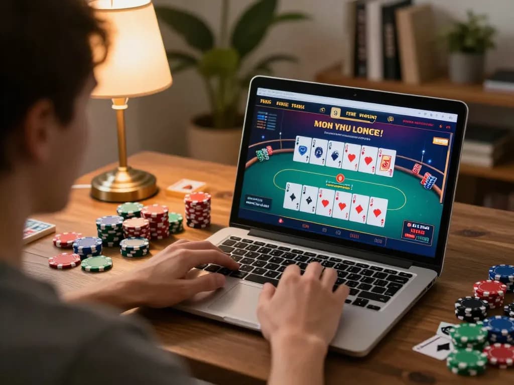 Engaging in online casino gaming with đăng ký process displayed on screen, showcasing a colorful poker interface.