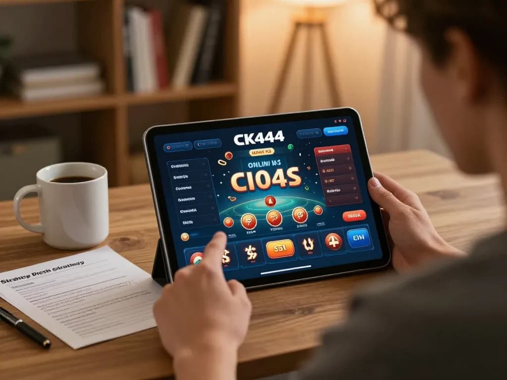 CK444 user engaged in online casino gaming on tablet, showcasing strategic play and modern home environment