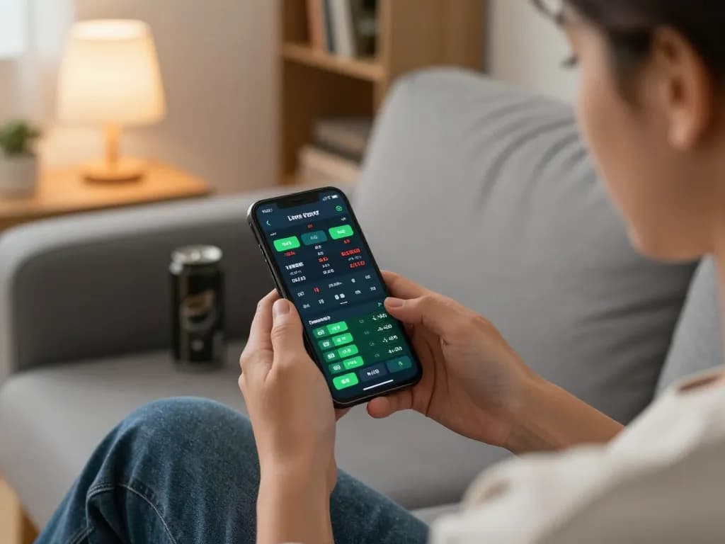 Online sports betting experience with tic88 app on smartphone during a strategic session at home.