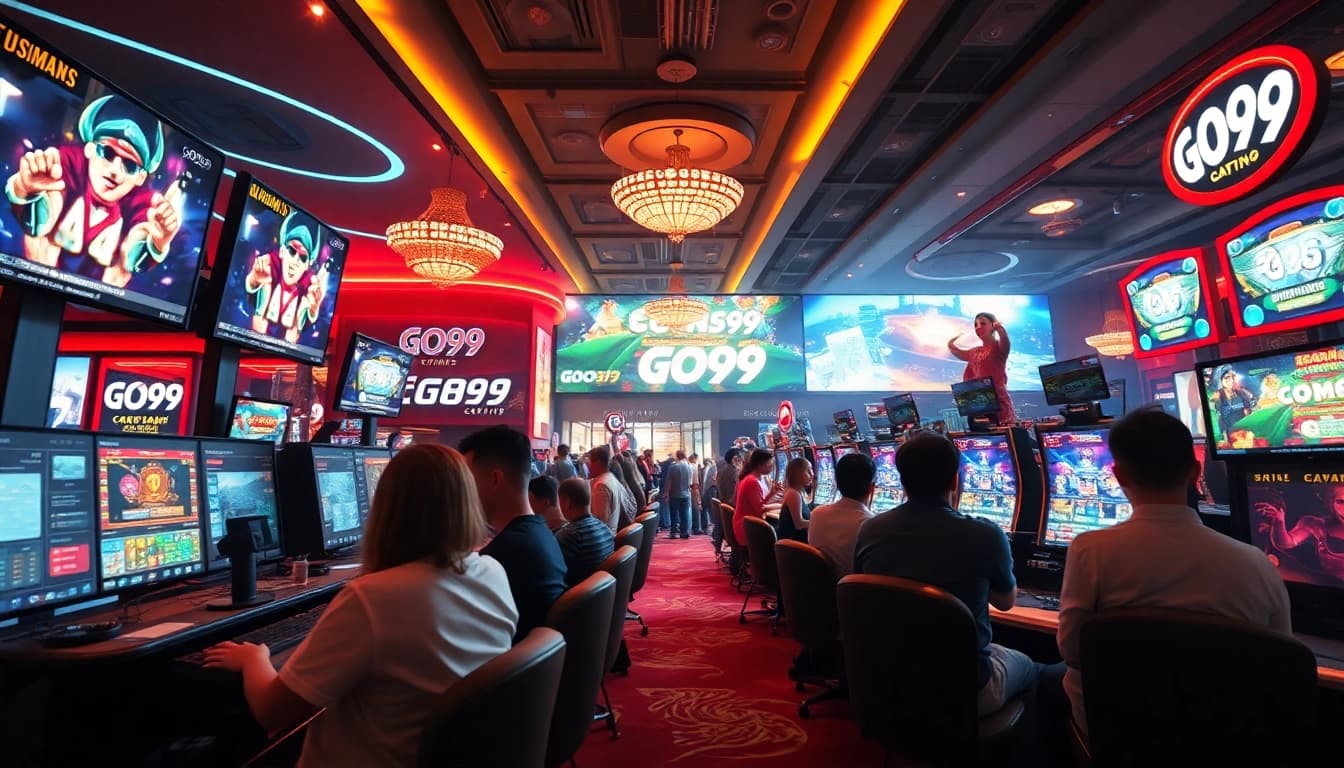 Exciting online gaming scene at go99. com showcasing players and casino games.
