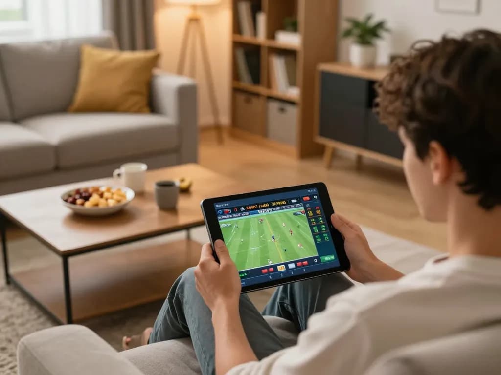 Experience SC88 INFO with live sports betting setup showcasing dynamic tablet interface and casual home environment.