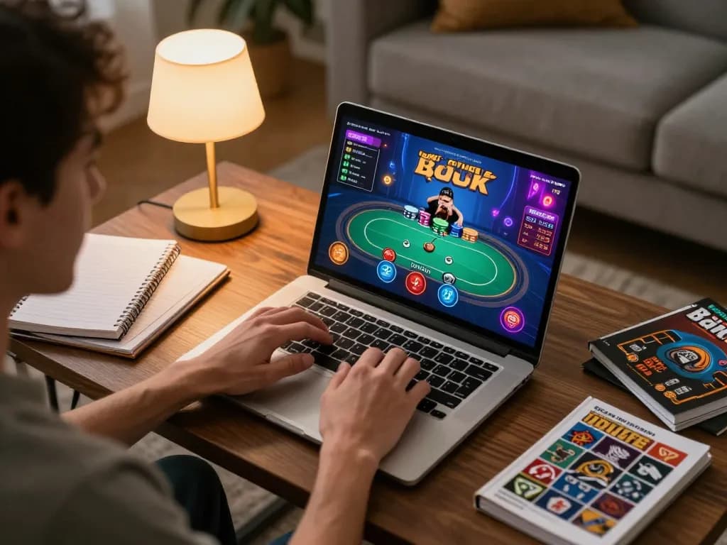Naga303 login interface displayed on laptop during an engaging online poker session at home.