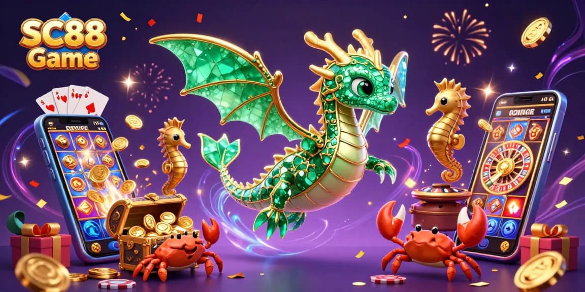 Spin for wins in SC88 Game with a sea dragon guarding treasures and vibrant casino elements.