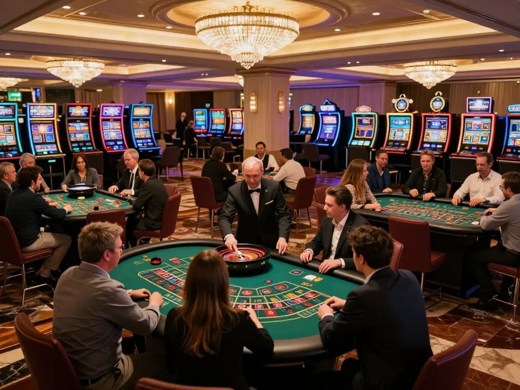 Players at 8xbet roulette table eagerly placing bets in an upscale casino environment