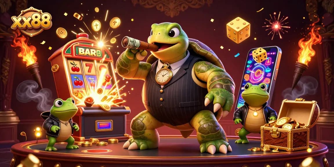 Experience thrilling gameplay at xx88 with a snapping turtle, bullfrog enforcers, and stunning slot machines.