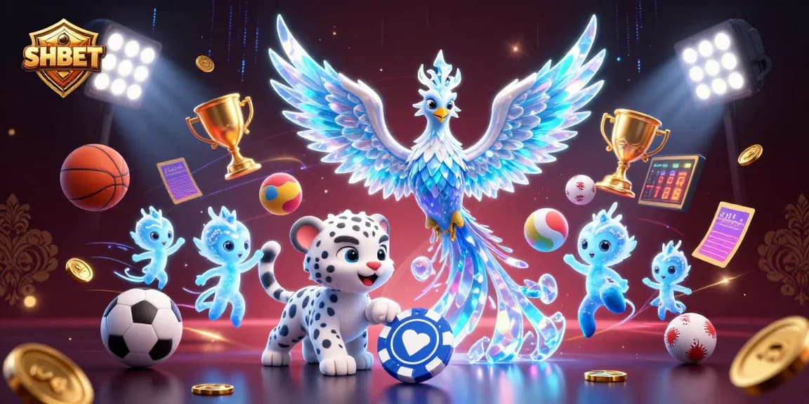 Experience SHBET's vibrant casino environment with an energetic ice phoenix and gaming elements.