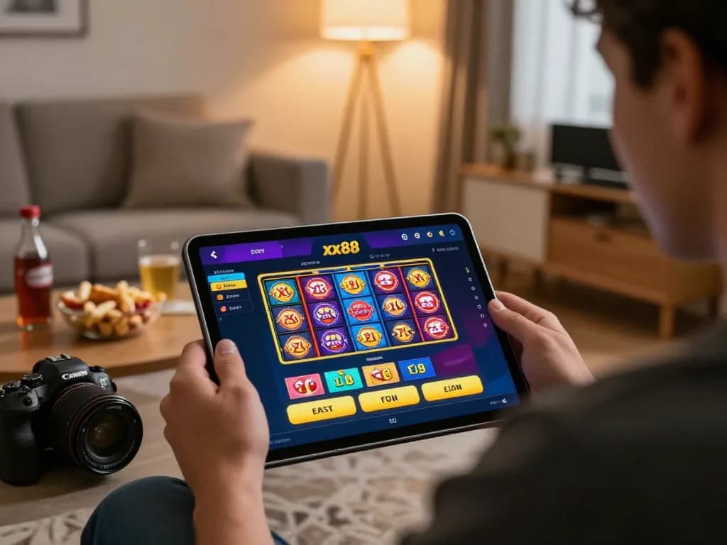 Engaging gameplay on the xx88 app in a cozy home environment with dynamic visuals.