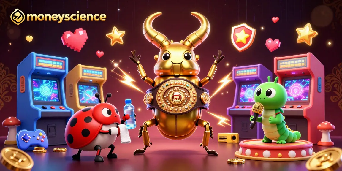 Menangkan moneyscience di kasino dengan ilustrasi pertarungan seru antara kumbang emas dan ladybug.