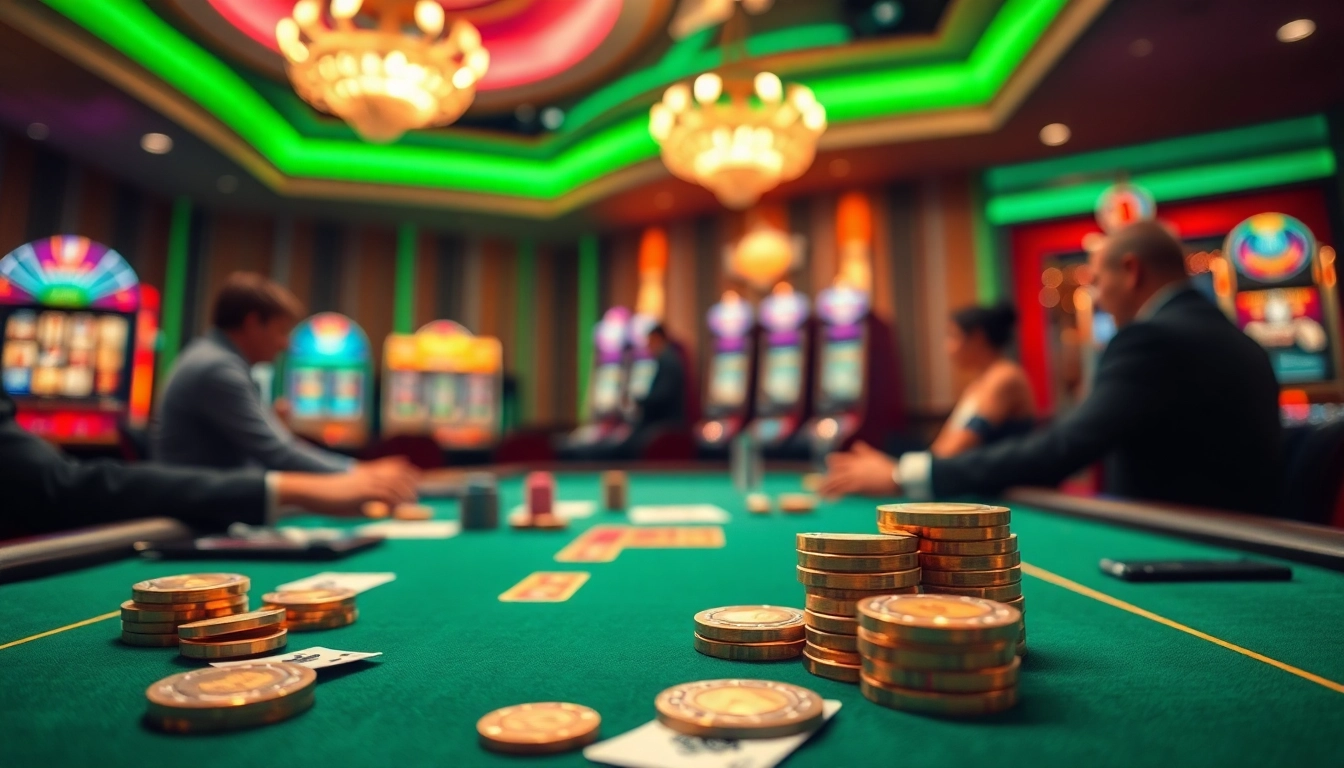 Engaging USDT casino Malaysia scene with vibrant colors and casino gaming table focus.