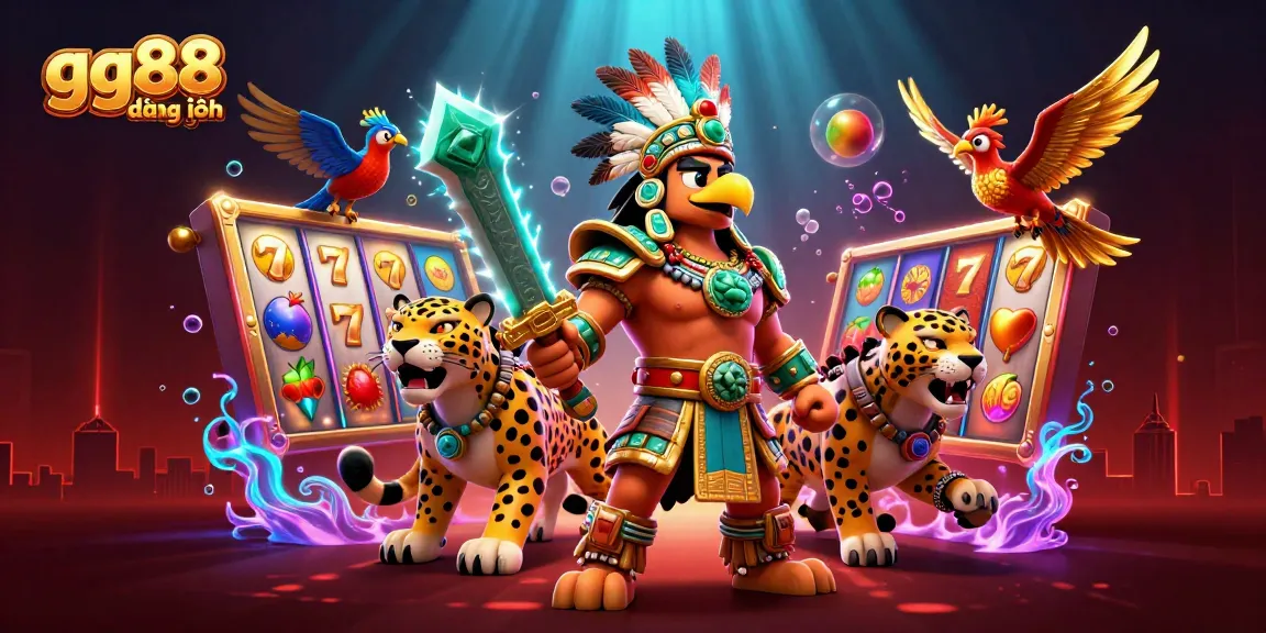 Experience thrilling wins at gg88 đăng nhập with vibrant slot reels, aztec warriors, and dynamic game elements.