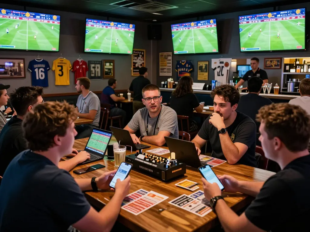 Nowgoal sports fans placing bets in an exciting betting bar scene filled with live match action.