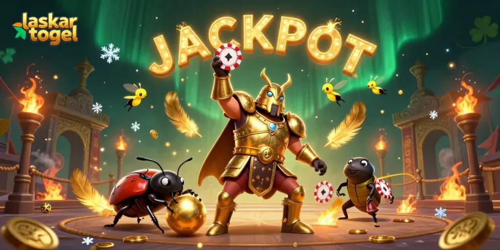 Experience the thrill of laskar togel in this vibrant 3D illustration depicting a heroic beetle character.